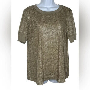 Lafayette 148 New York Taupe sequin short sleeve shirt lined sz small